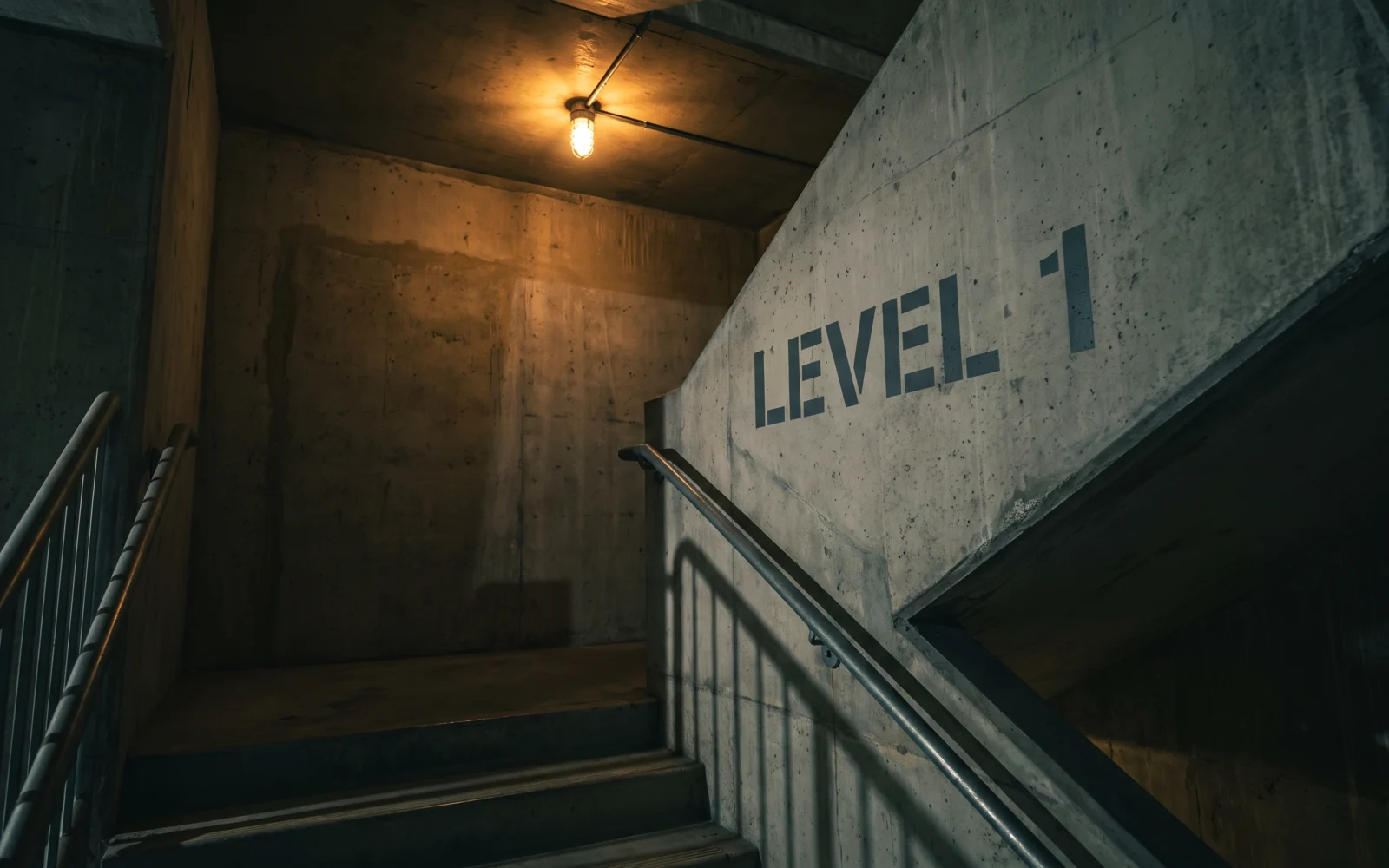 A stairwell sign marked 01, in a navy duotone.