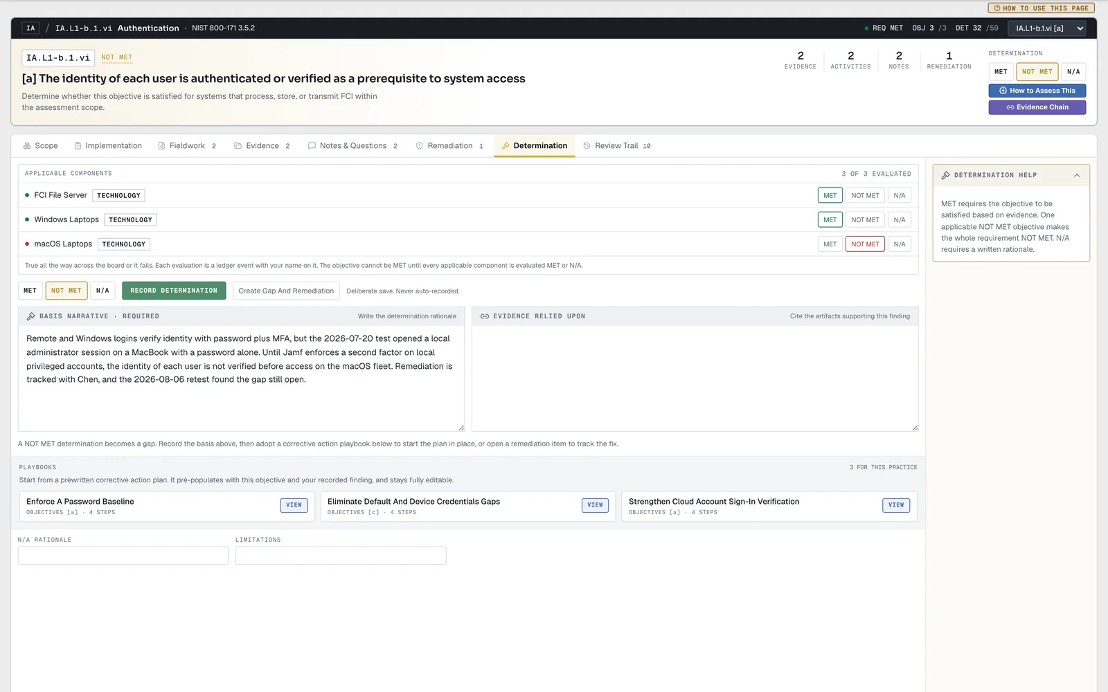 AssessrLog objective workbench, Determination tab