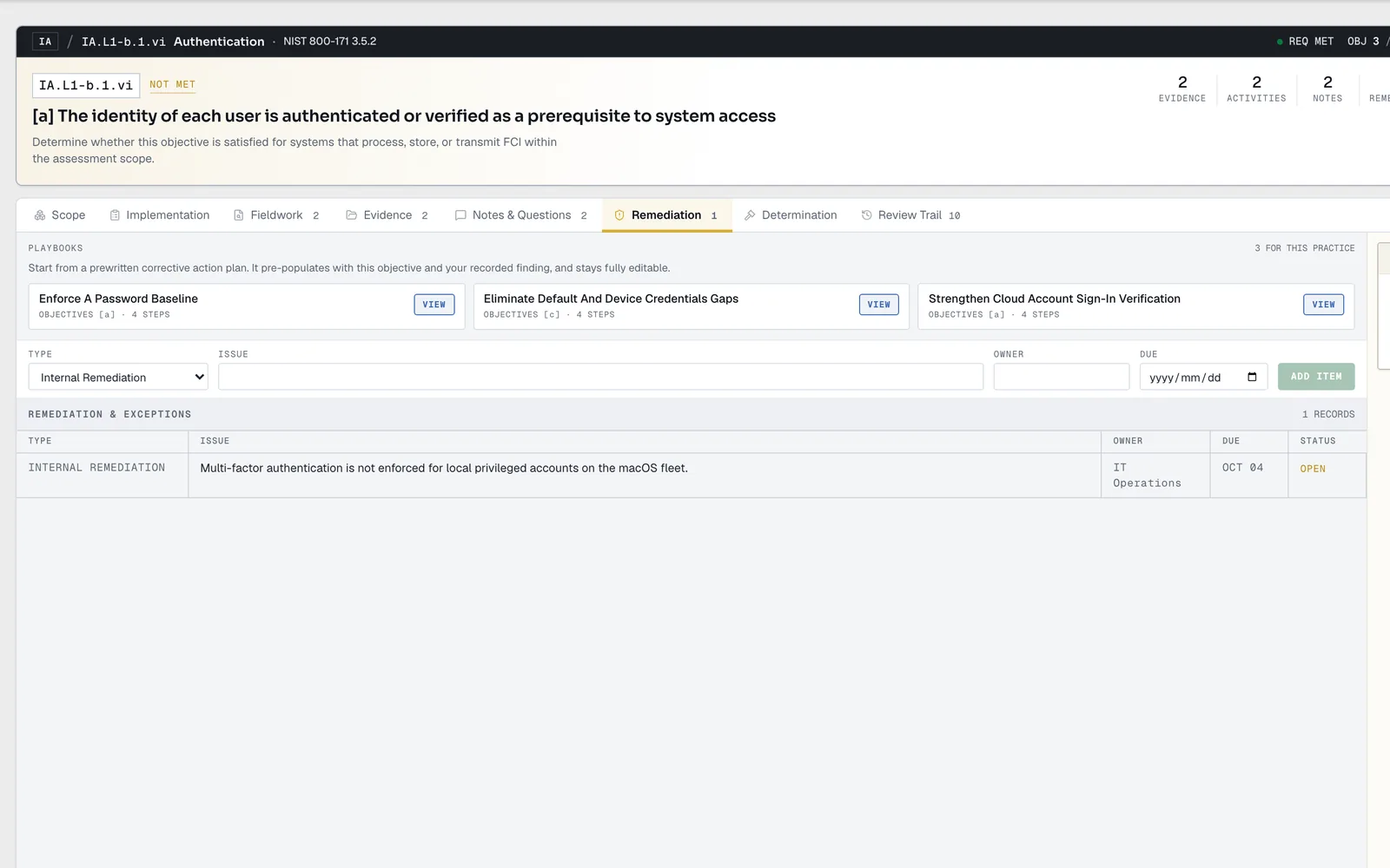 AssessrLog objective workbench, Remediation tab