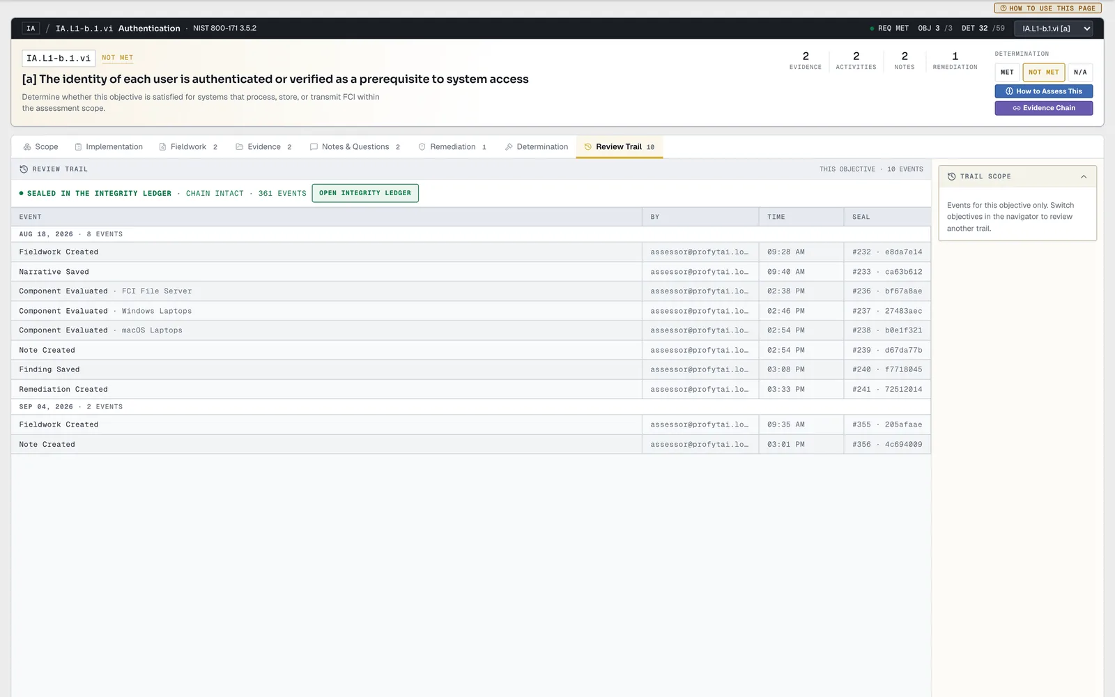 AssessrLog objective workbench, Review Trail tab