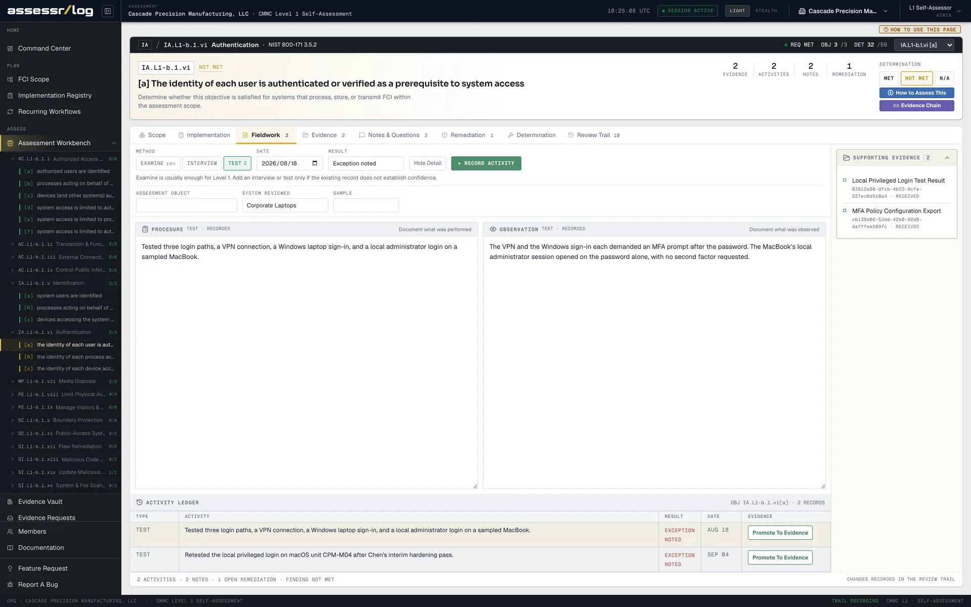 AssessrLog objective workbench, full view